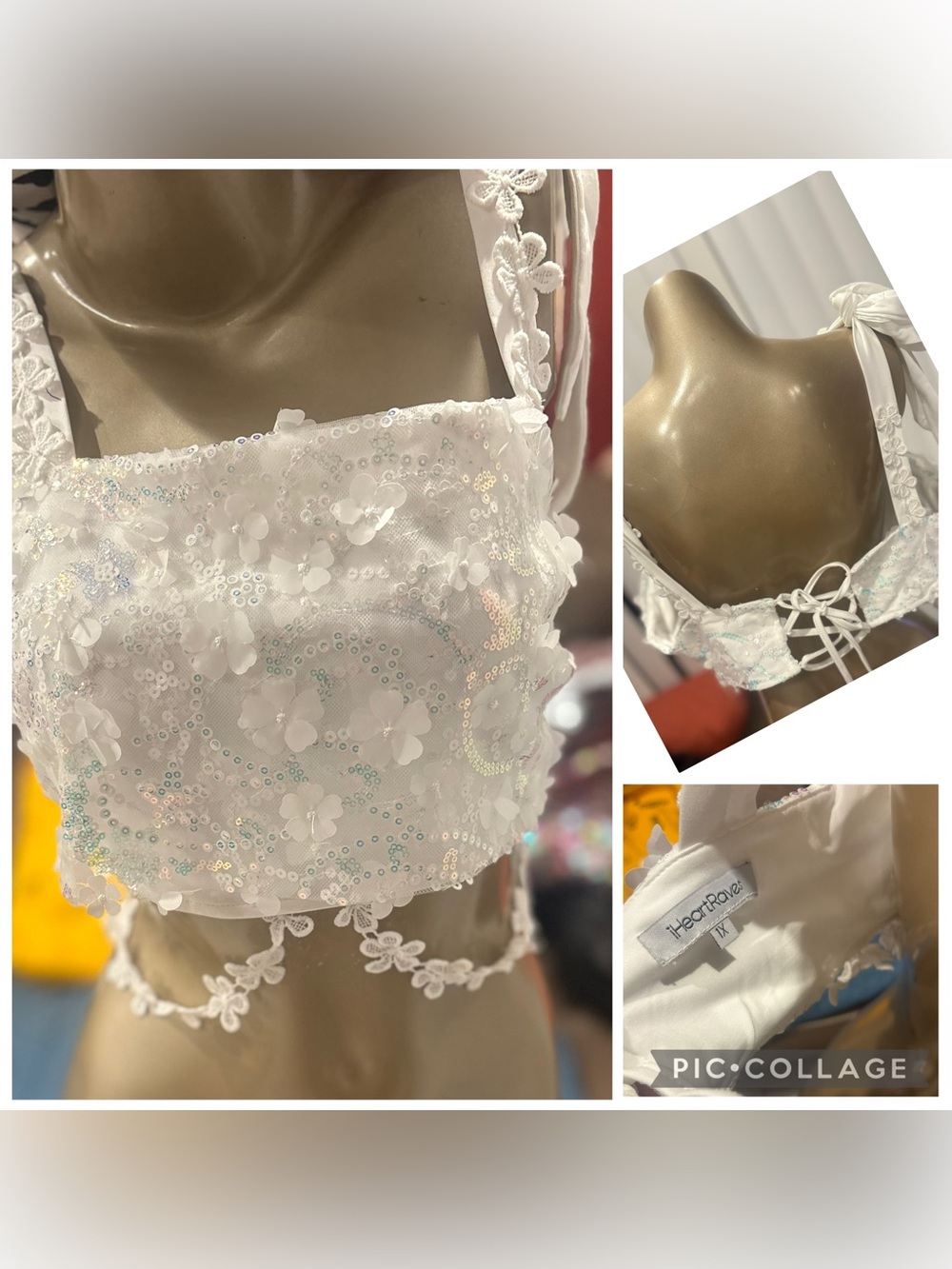 White Floral Sequin Crop Bralette plus size